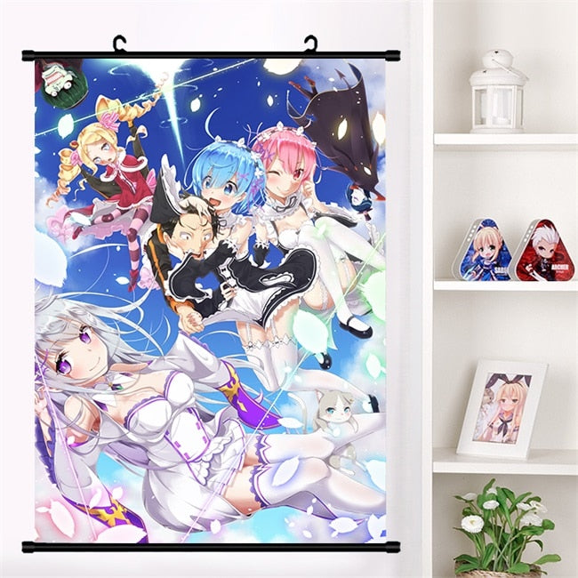 Anime Re:zero kara hajimeru isekai seikatsu Rem Ram Emilia Satella Girl Wall Scroll Mural Poster Wall Hanging Poster Home Decor