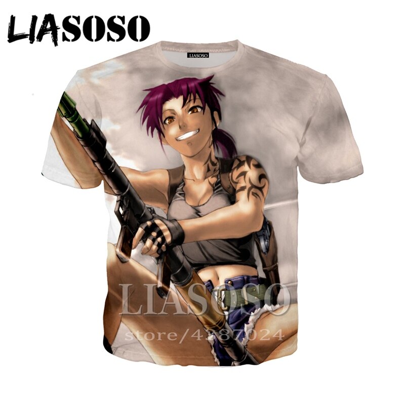 LIASOSO Summer Japanese Anime Shirt Men's Clothing 3D Print Women's Casual Tight T-shirt 2020 Hip Hop Fashion Tee Black Lagoon