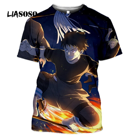 LIASOSO Japanese Hot Anime Fire Force T shirt 3D Printing Fashionable And Interesting Cosplay Men's And Women's Short-sleeved