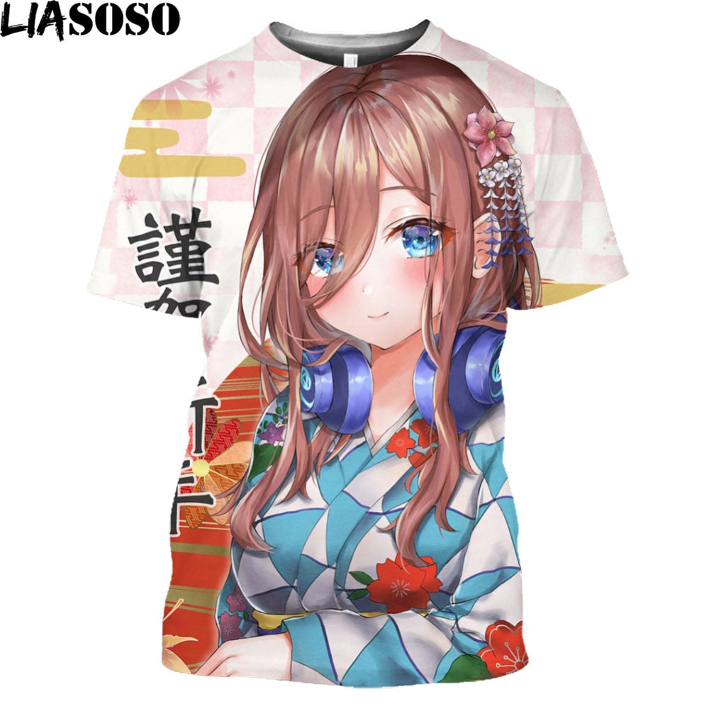 Nino Nakano The Quintessential Quintuplets Sexy Swimwear Girl Print Mangas Anime T Shirt Japanese Streetwear Otaku Oversize Tops