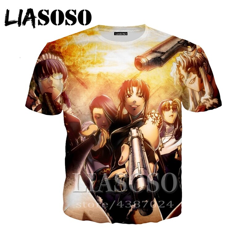 LIASOSO Summer Japanese Anime Shirt Men's Clothing 3D Print Women's Casual Tight T-shirt 2020 Hip Hop Fashion Tee Black Lagoon