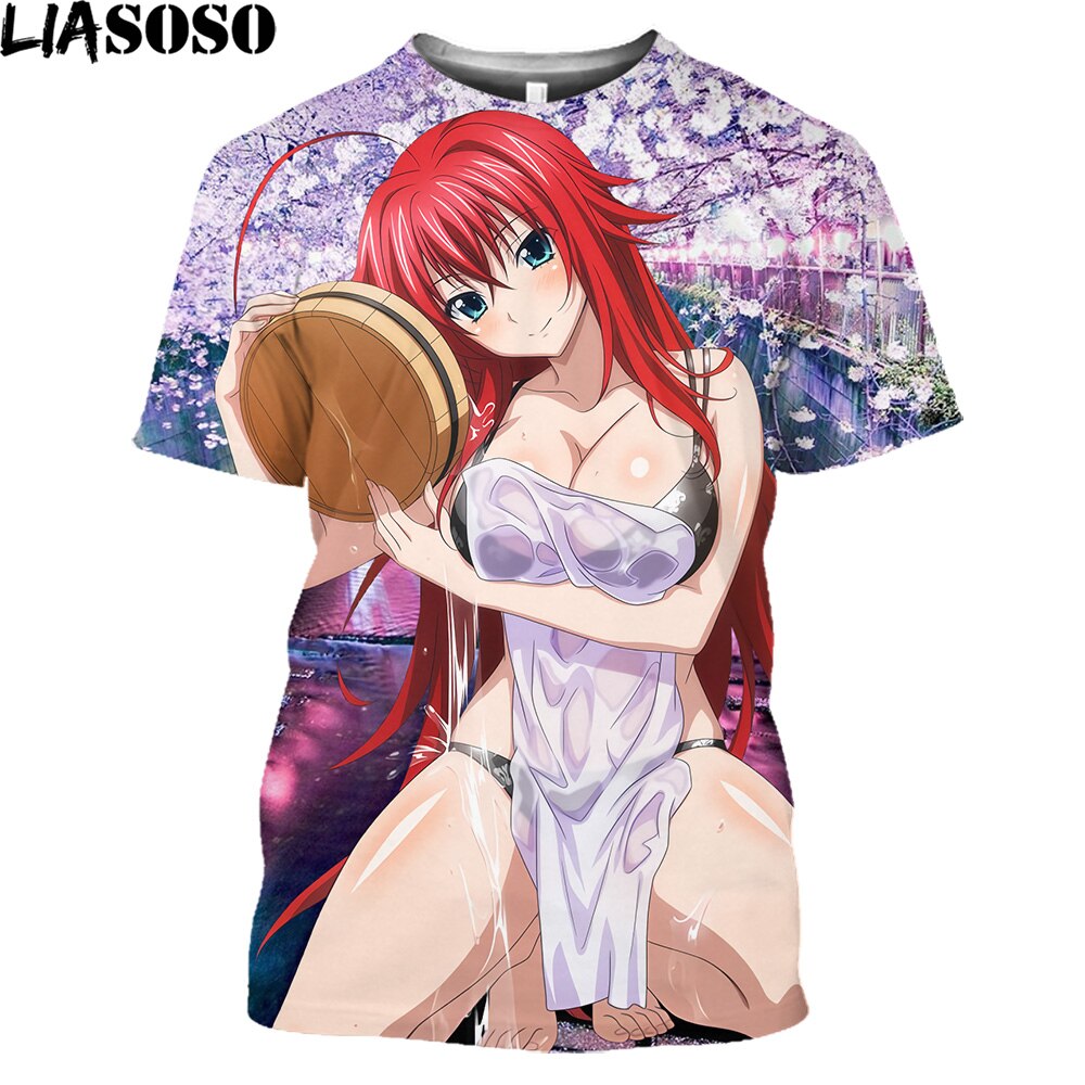 High School DXD Anime T Shirts Men Cosplay Sexy Girl Rias Cartoon T-shirt Hentai Temptation Japanese Streetwear Hip Hop Tops