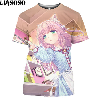 LIASOSO Nekopara OVA  Print Anime T-shirt Swimwear Chocolate Vanilla Men T Shirt Streetwear Harajuku Plus Size Tops Women 2021