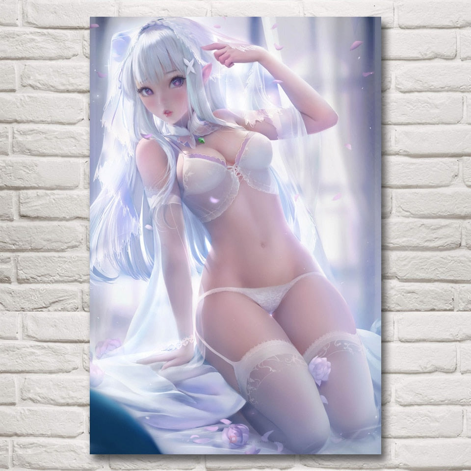 Naked Woman Nude Girls Anime Posters and Prints Silk Sexy Wall Art Living Room Decor Painting Decoration Bedroom Home Pictures