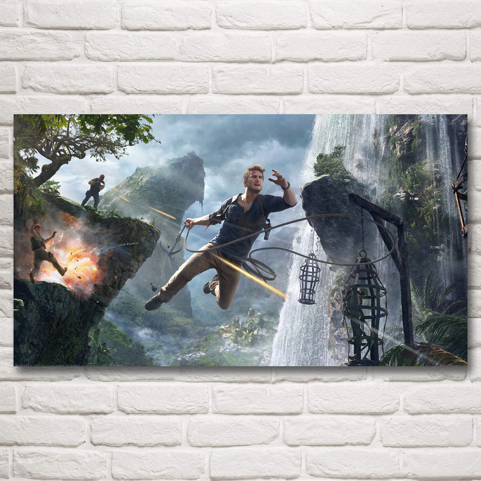 FOOCAME Uncharted 4 A Thiefs End Modern Home Decor Living Room Silk Painting Game Posters and Prints Wall Pictures Decoration