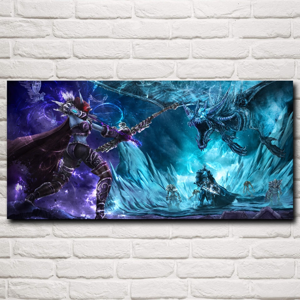 Heroes Of The Storm Sylvanas Windrunner WoW Archer Dragon Game Posters Living Room Silk Painting Wall Decor Home Decoration