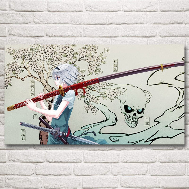 Samurai Katana Japanese Anime Posters and Prints Wall Art Living Room Silk Painting Bedroom Decoration Home Decor Pictures