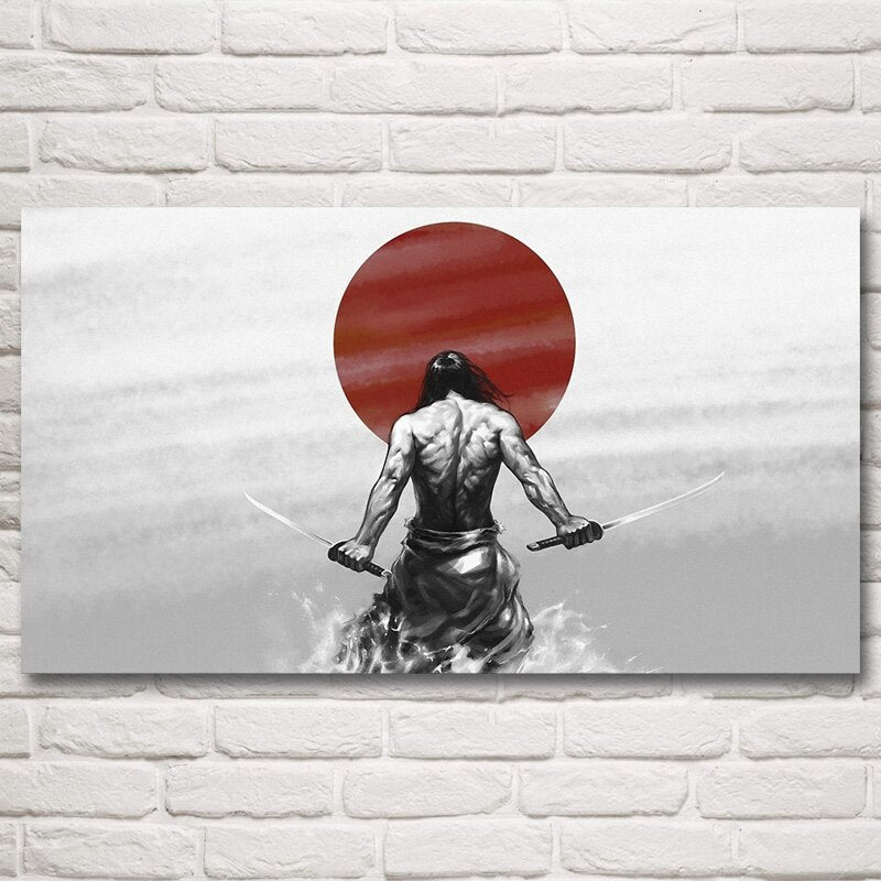 Samurai Katana Japanese Anime Posters and Prints Wall Art Living Room Silk Painting Bedroom Decoration Home Decor Pictures