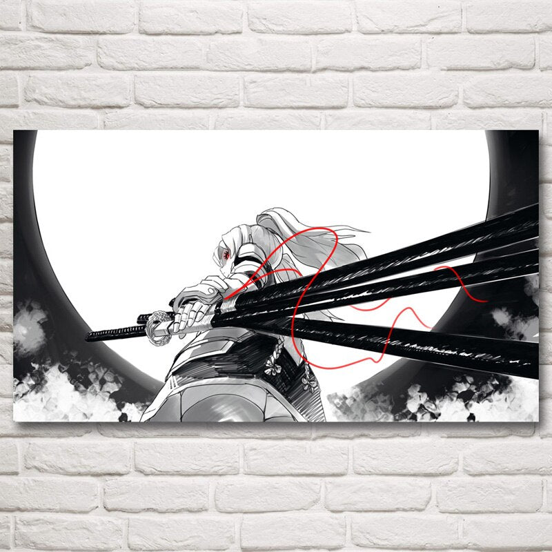 Samurai Katana Japanese Anime Posters and Prints Wall Art Living Room Silk Painting Bedroom Decoration Home Decor Pictures