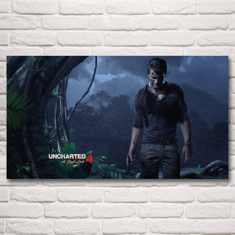 FOOCAME Uncharted 4 A Thiefs End Modern Home Decor Living Room Silk Painting Game Posters and Prints Wall Pictures Decoration