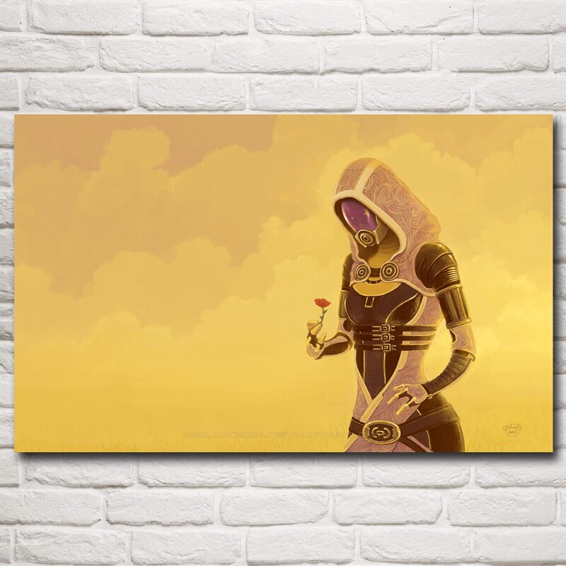 Mass Effect Helmet Spaceship Clouds Game Poster Pictures Living Room Wall Art Silk Painting Modern Home Decoration Print Bedroom