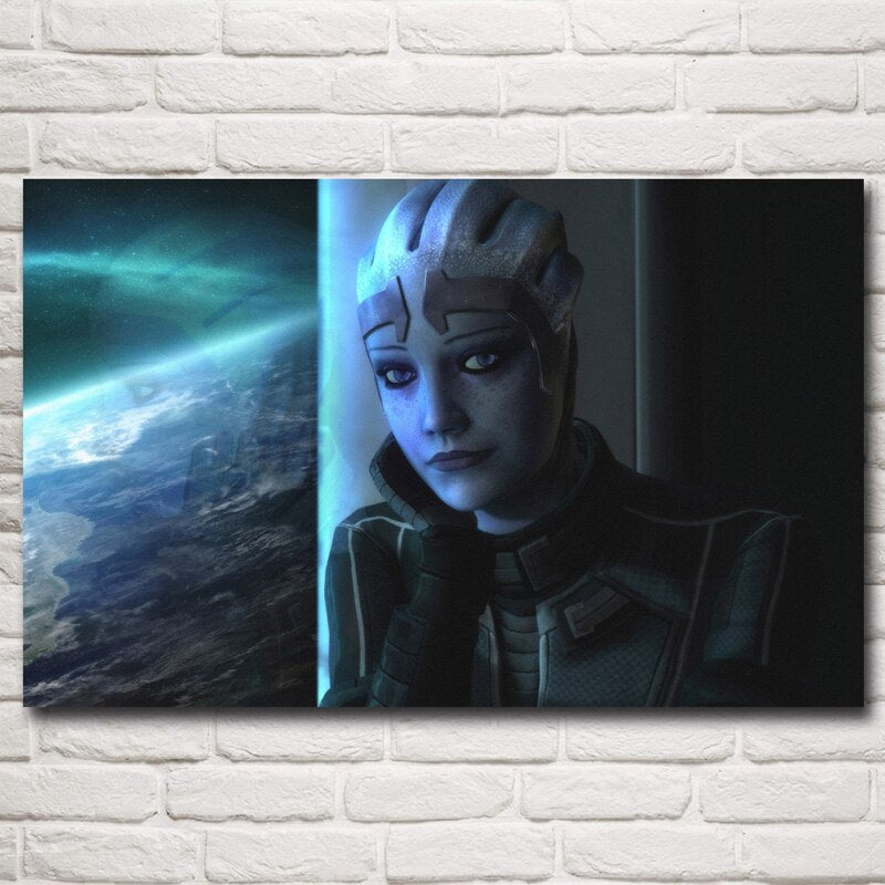 Mass Effect Helmet Spaceship Clouds Game Poster Pictures Living Room Wall Art Silk Painting Modern Home Decoration Print Bedroom