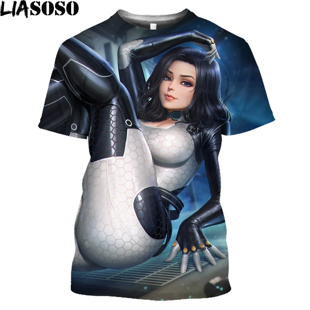 LIASOSO Mass Effect N7 Splatter T-Shirt Men Garrus Commander Casual Short Sleeve Harajuku Shirt Tops Game Streetwear Women Tees