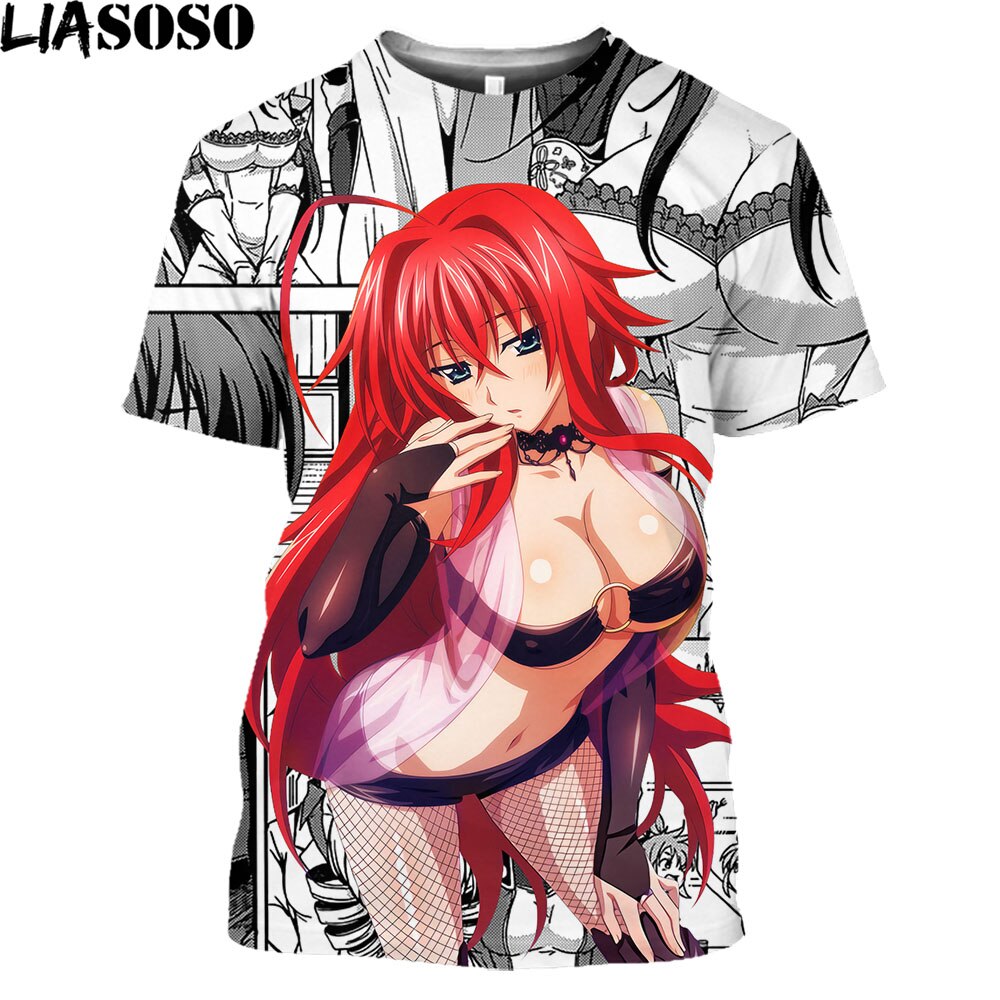 High School DXD Anime T Shirts Men Cosplay Sexy Girl Rias Cartoon T-shirt Hentai Temptation Japanese Streetwear Hip Hop Tops