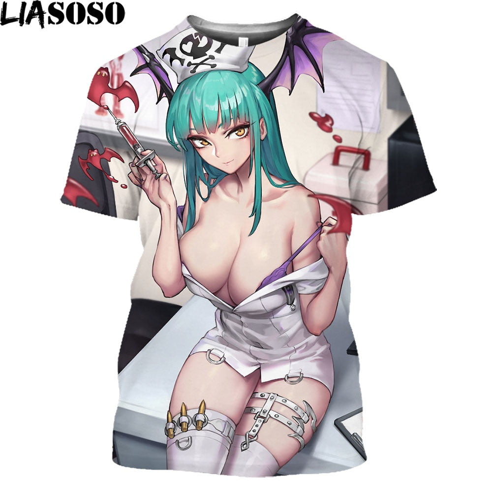 LIASOSO Anime Sexy Nurse Doctor Hot Sexy Body Loli Print Shirt 3D Summer Men Women T-shirt Holiday Otaku Clothing Maid Outfit