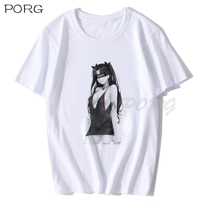 Waifu Material Shirt Otaku Lewd Hentai Cute Girl Anime T Shirt for Men StreetWear Aesthetic T Shirt Solid Color Short Sleeve 90s