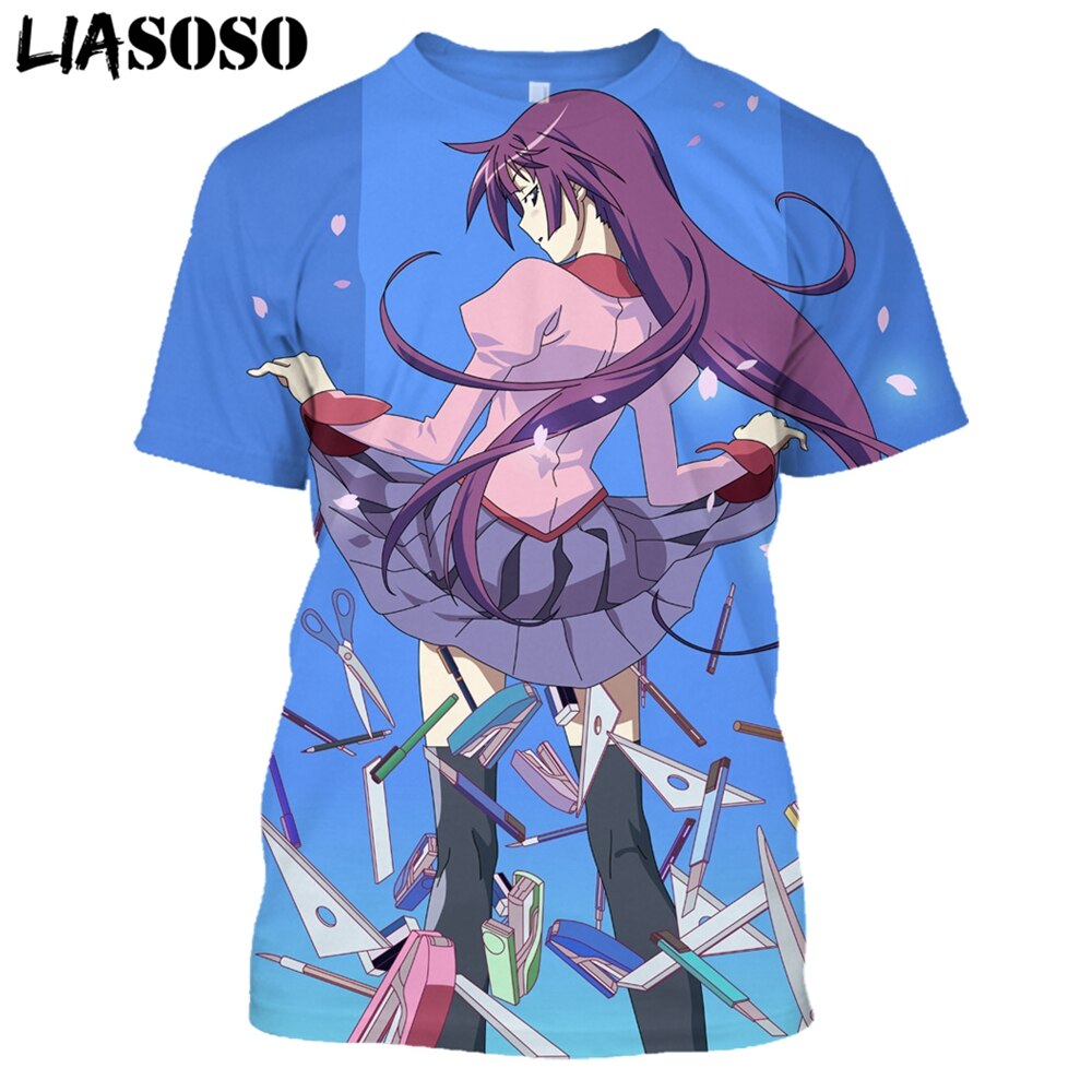 LIASOSO New Harajuku Style Tees Men Women Casual T-Shirt Cartoon Anime Character Monogatari 3D Print T Shirt Tops Brand Clothing