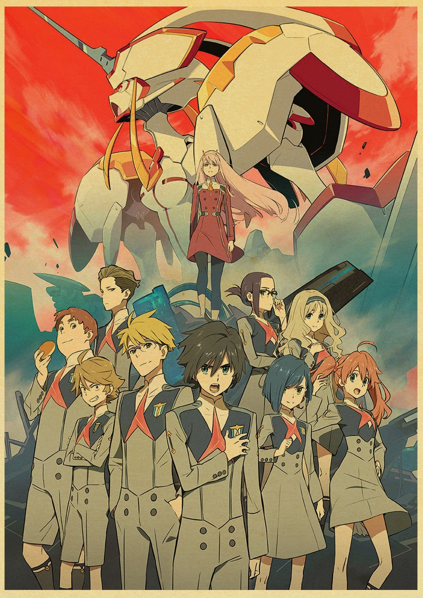 Japanese Anime  DARLING in the FRANXX Retro Poster Decoration Bedroom Living Room Kraft Paper Poster High Quality Wall Paper