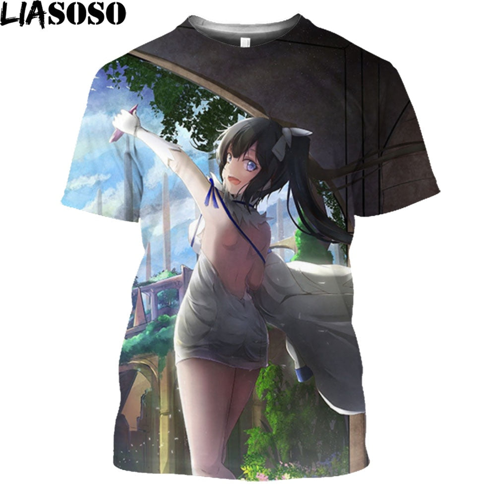 Anime Danmachi Hestia Naked Beauty Girl Print Graphic T Shirt Homme Sexy Virgin Killer Uniform Temptation Alternative Clothing