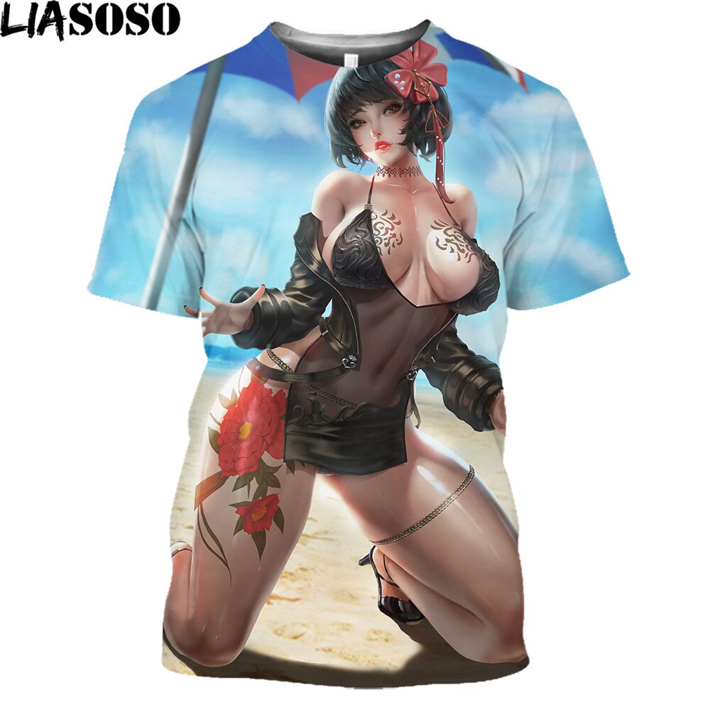 LIASOSO Summer Beach Bikini Model Print Shirt 3D Men Women T-shirt Hip Hop Trendy Passion Otaku Oversize T-shirts Man Clothing