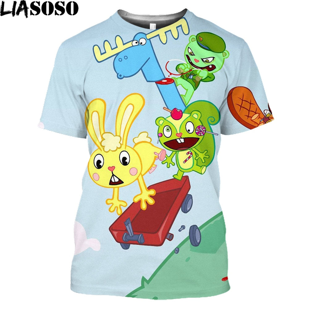 Anime Happy Tree Friends Men/Women New Fashion Cool 3D Printed T-shirts Trendy Leisure Tshirt Streetwear Tops Drop Shipping