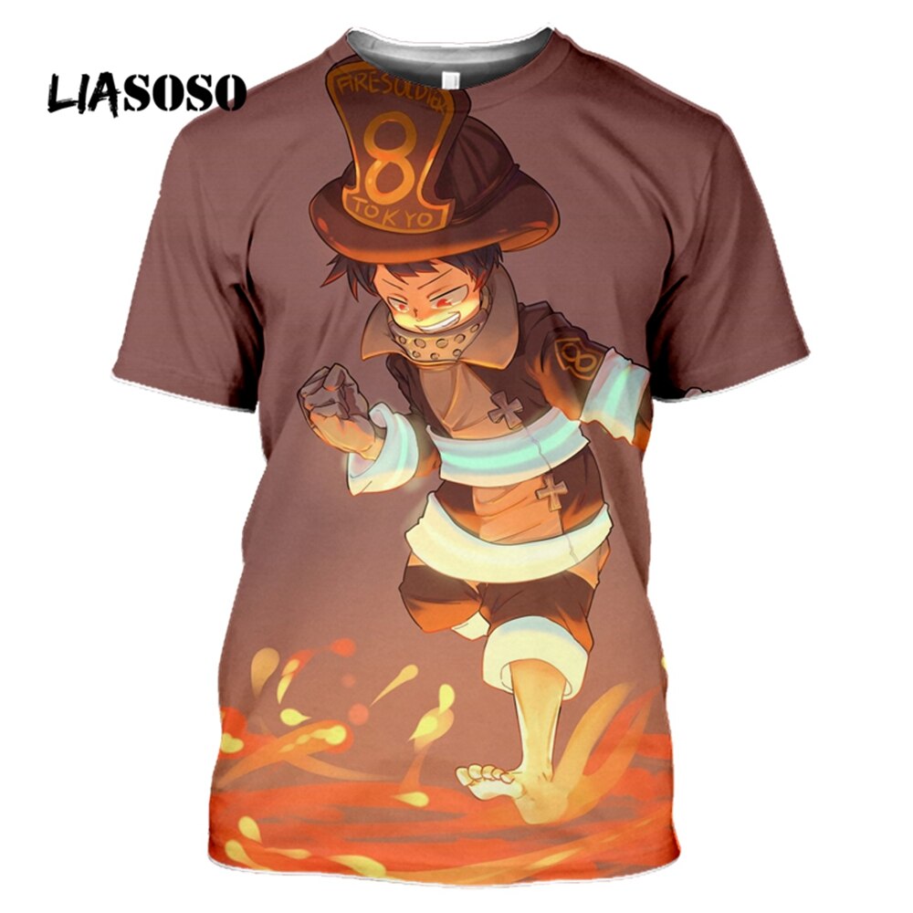 LIASOSO Japanese Hot Anime Fire Force T shirt 3D Printing Fashionable And Interesting Cosplay Men's And Women's Short-sleeved