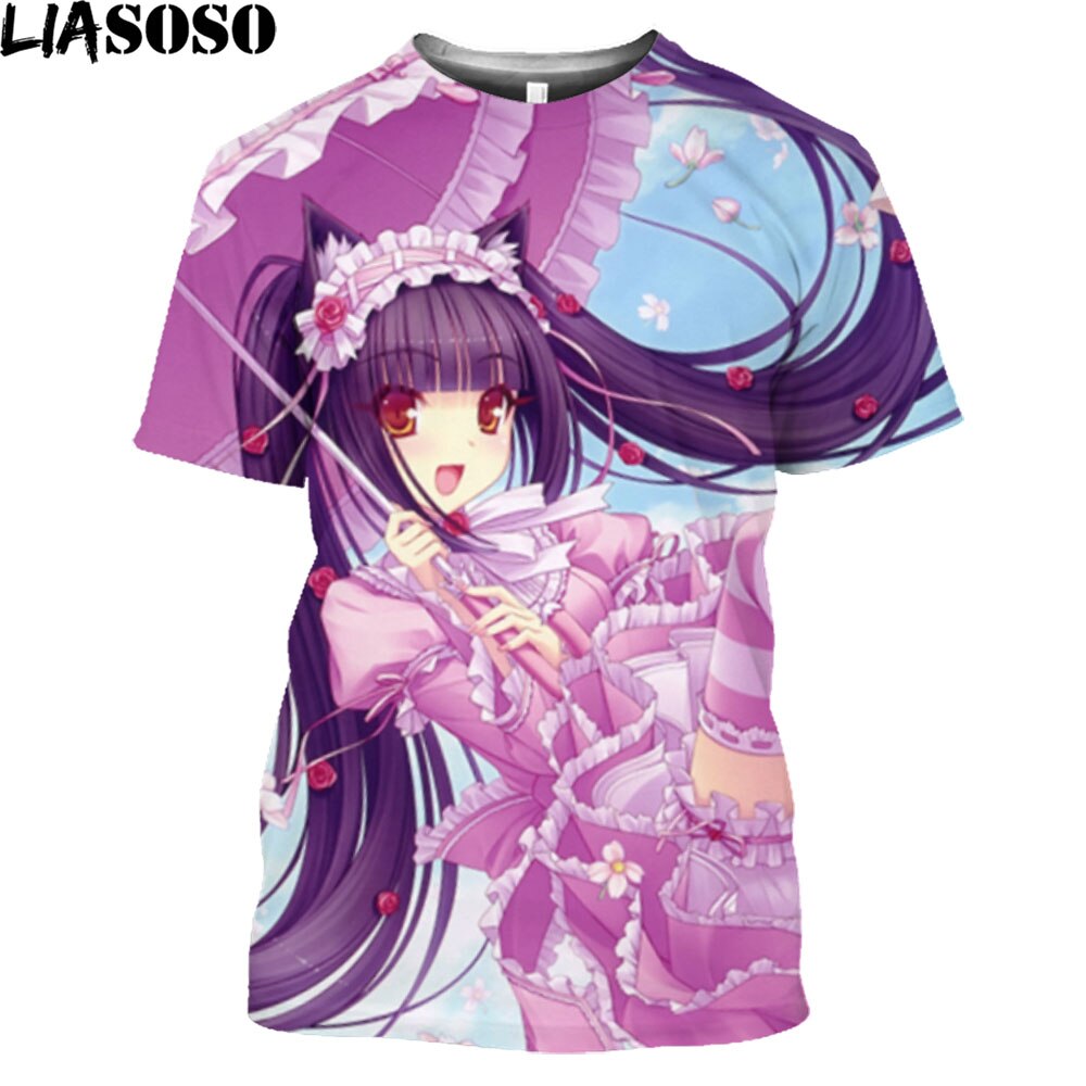 LIASOSO Print Nekopara Sexy Girls T Shirt For Men Game Manga Anime Chocolate Vanilla Neko Works Harajuku Streetwear Tee Shirt