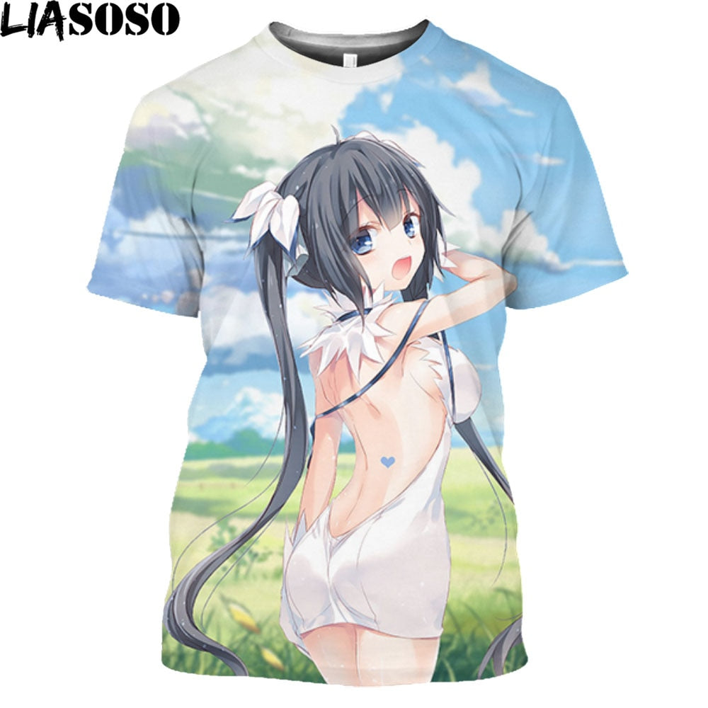 Anime Danmachi Hestia Naked Beauty Girl Print Graphic T Shirt Homme Sexy Virgin Killer Uniform Temptation Alternative Clothing