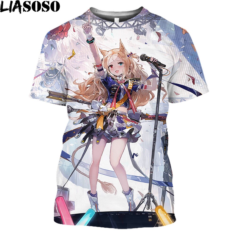 LIASOSO Anime Arknights Fashion T Shirt Homme Second Element Game Sexy Girl Casual Cartoon T-shirt Summer Streetwear Men T Shirt