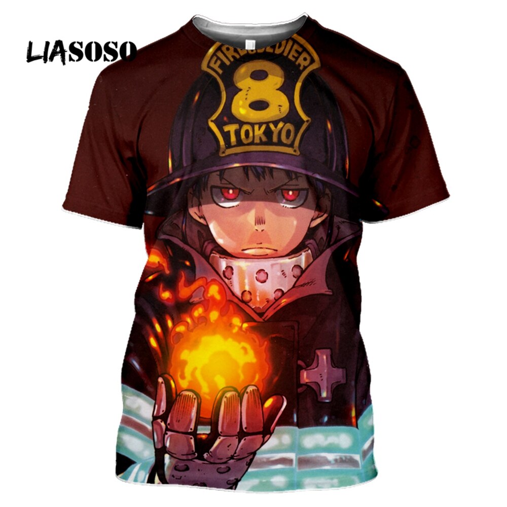 LIASOSO Japanese Hot Anime Fire Force T shirt 3D Printing Fashionable And Interesting Cosplay Men's And Women's Short-sleeved