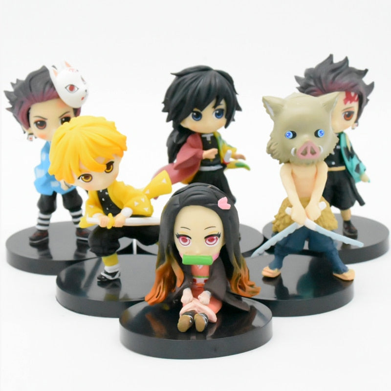 6pcs/set Anime Demon Slayer Figure Kimetsu No Yaiba Figure Q Posket Kamado Tanjirou Kamado Nezuko Agatsuma Figure Toys 7cm