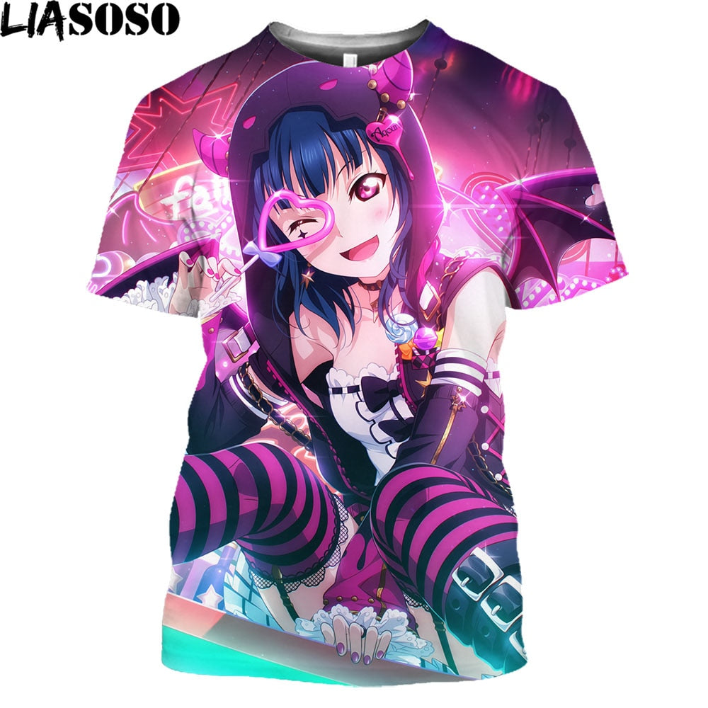 LIASOSO Summer 3D Love Live Printed Cartoon Cute Girl Anime Love Live Men And Women T-shirt Children's Hip Hop Short Sleeve