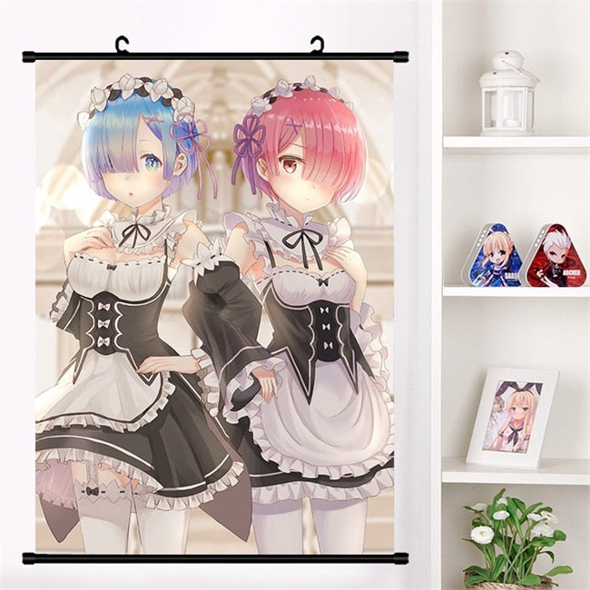 Anime Re:zero kara hajimeru isekai seikatsu Rem Ram Emilia Satella Girl Wall Scroll Mural Poster Wall Hanging Poster Home Decor