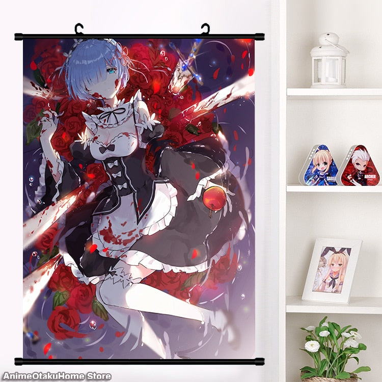 Anime Re:zero kara hajimeru isekai seikatsu Rem Ram Emilia Satella Girl Wall Scroll Mural Poster Wall Hanging Poster Home Decor