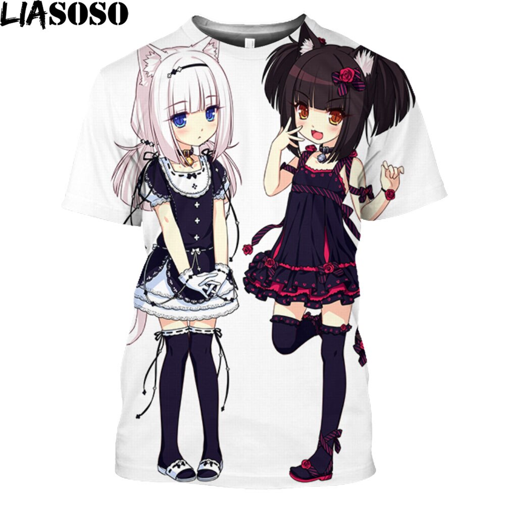 LIASOSO Nekopara OVA  Print Anime T-shirt Swimwear Chocolate Vanilla Men T Shirt Streetwear Harajuku Plus Size Tops Women 2021