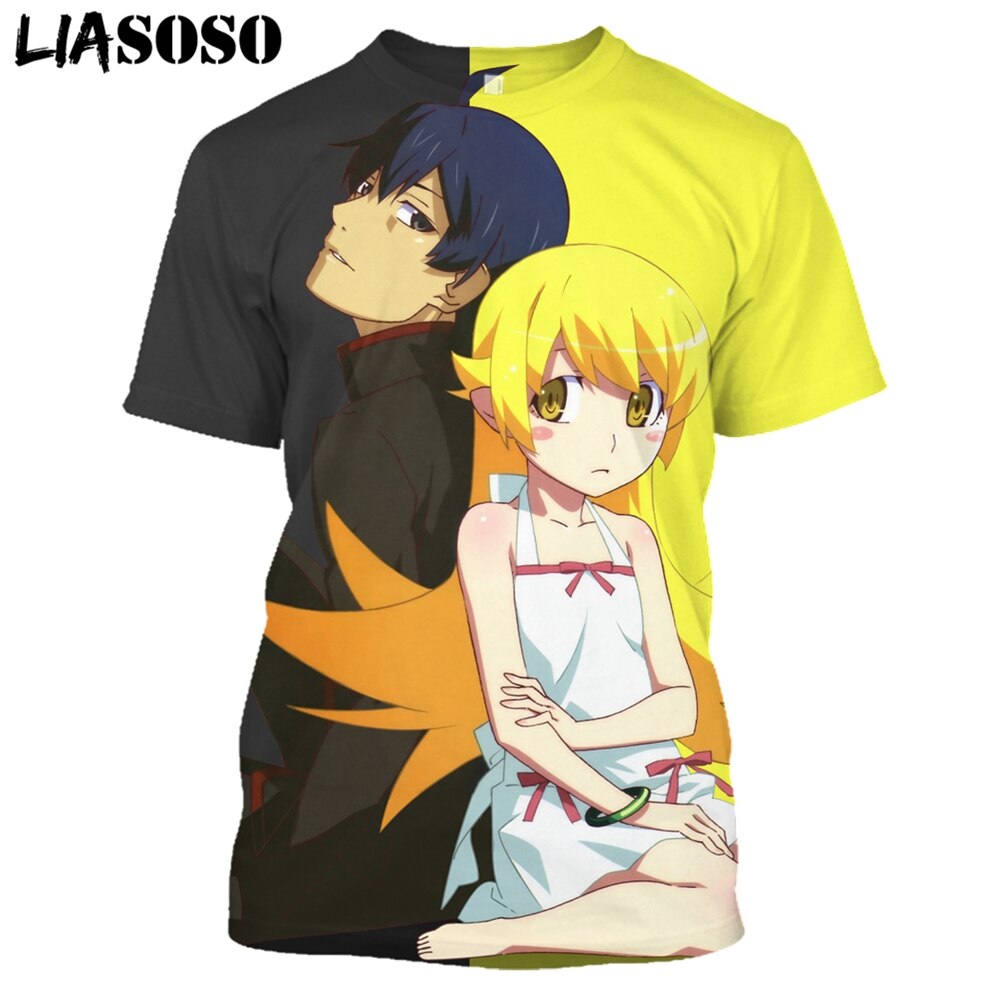 LIASOSO New Harajuku Style Tees Men Women Casual T-Shirt Cartoon Anime Character Monogatari 3D Print T Shirt Tops Brand Clothing