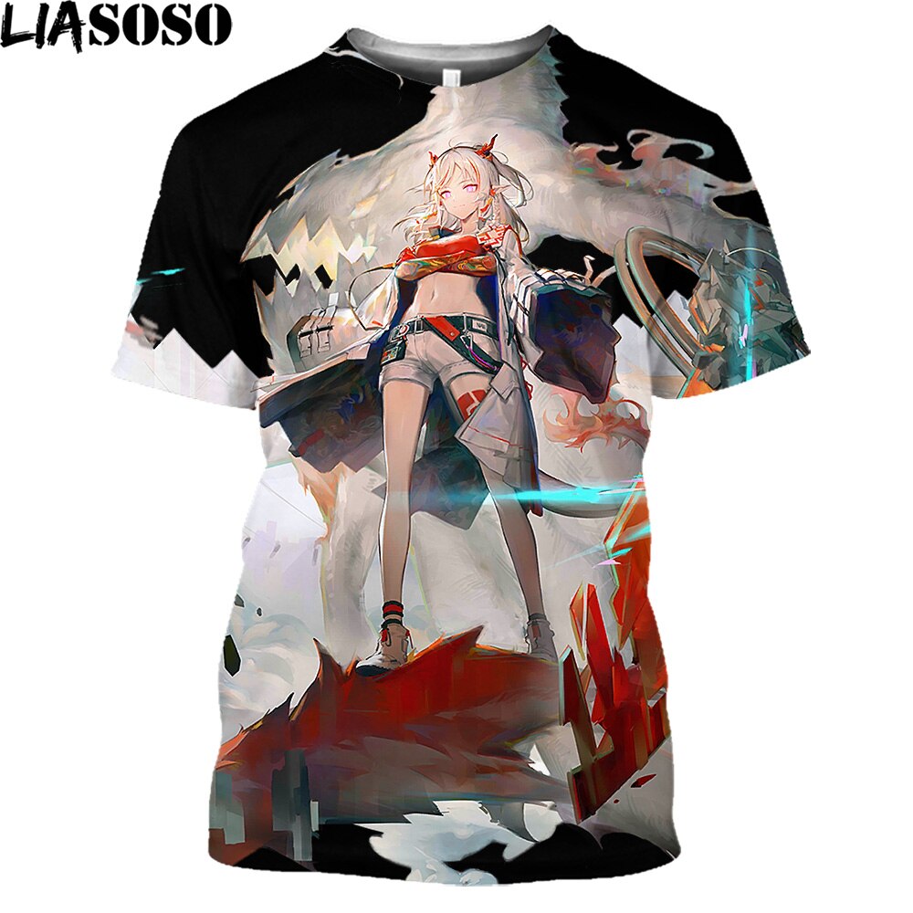 LIASOSO Anime Arknights Fashion T Shirt Homme Second Element Game Sexy Girl Casual Cartoon T-shirt Summer Streetwear Men T Shirt