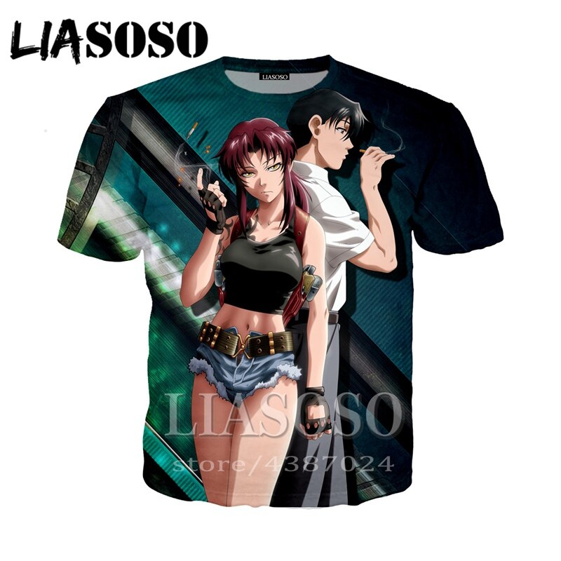 LIASOSO Summer Japanese Anime Shirt Men's Clothing 3D Print Women's Casual Tight T-shirt 2020 Hip Hop Fashion Tee Black Lagoon