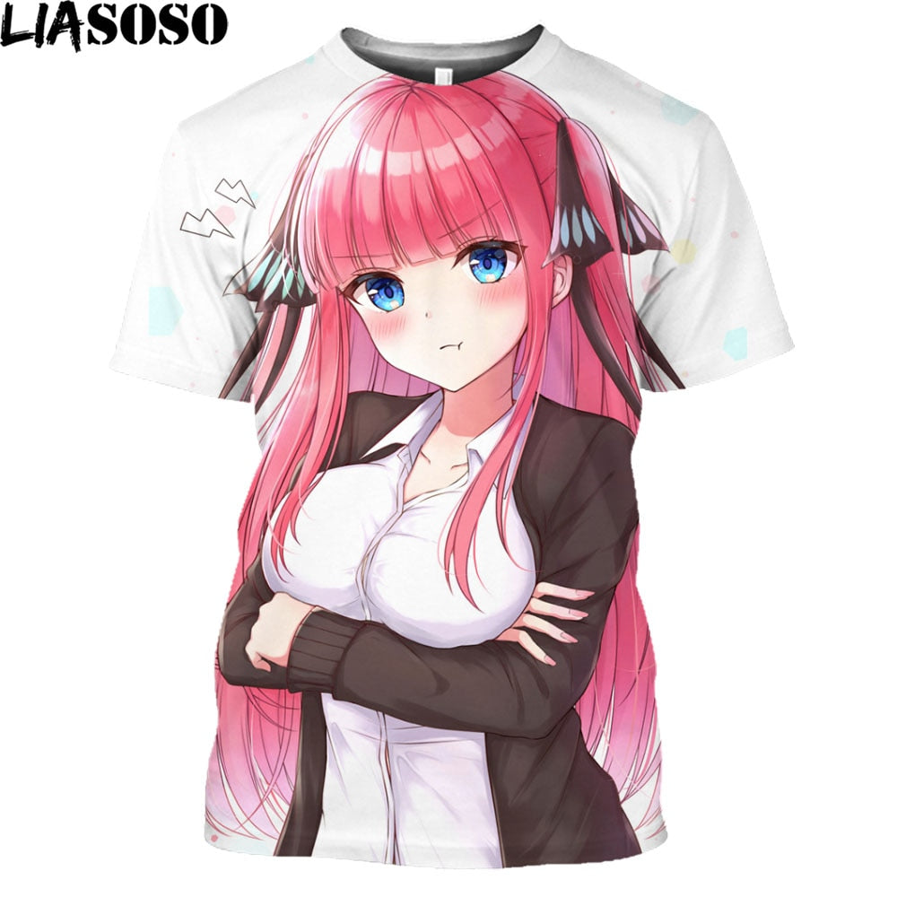 LIASOSO Anime The Quintessential Quintuplets Girl Gotoubun No Hanayome Nakano Nino Print T-Shirt Short Sleeve Harajuku Tees