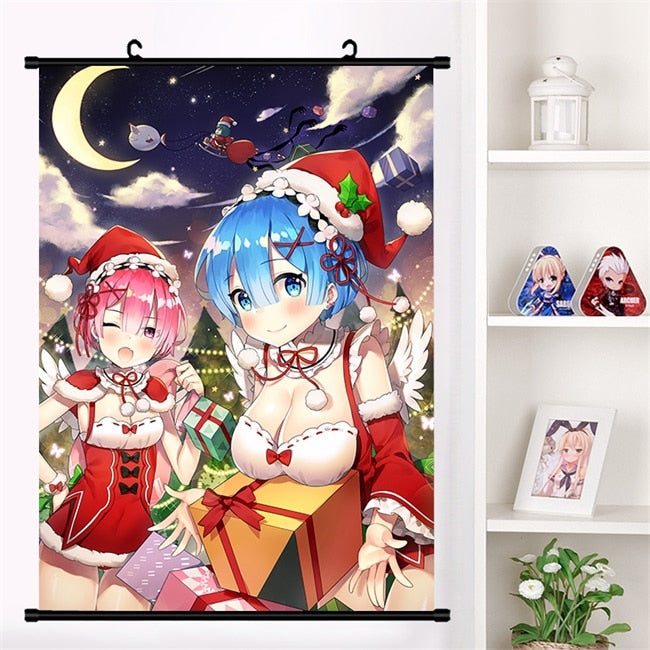 Anime Re:zero kara hajimeru isekai seikatsu Rem Ram Emilia Satella Girl Wall Scroll Mural Poster Wall Hanging Poster Home Decor