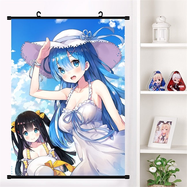 Anime Re:zero kara hajimeru isekai seikatsu Rem Ram Emilia Satella Girl Wall Scroll Mural Poster Wall Hanging Poster Home Decor