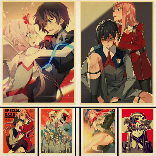 Japanese Anime  DARLING in the FRANXX Retro Poster Decoration Bedroom Living Room Kraft Paper Poster High Quality Wall Paper