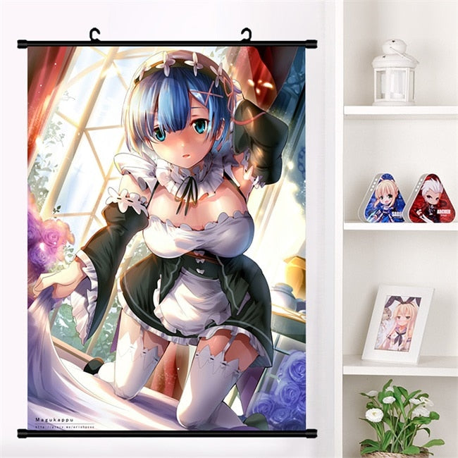 Anime Re:zero kara hajimeru isekai seikatsu Rem Ram Emilia Satella Girl Wall Scroll Mural Poster Wall Hanging Poster Home Decor