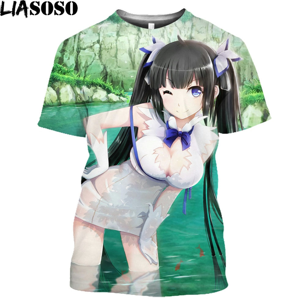 Anime Danmachi Hestia Naked Beauty Girl Print Graphic T Shirt Homme Sexy Virgin Killer Uniform Temptation Alternative Clothing