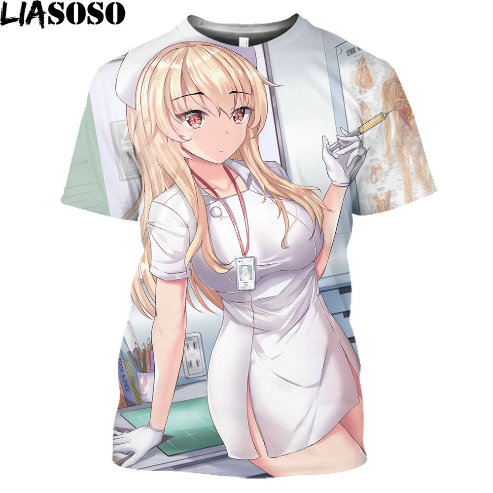 LIASOSO Anime Sexy Nurse Doctor Hot Sexy Body Loli Print Shirt 3D Summer Men Women T-shirt Holiday Otaku Clothing Maid Outfit