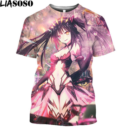 LIASOSO Date A Live Tokisaki Kurumi Sexy Girls Print Otaku Graphic T-Shirt Mangas Anime Short Sleeve Harajuku Shirt For Men