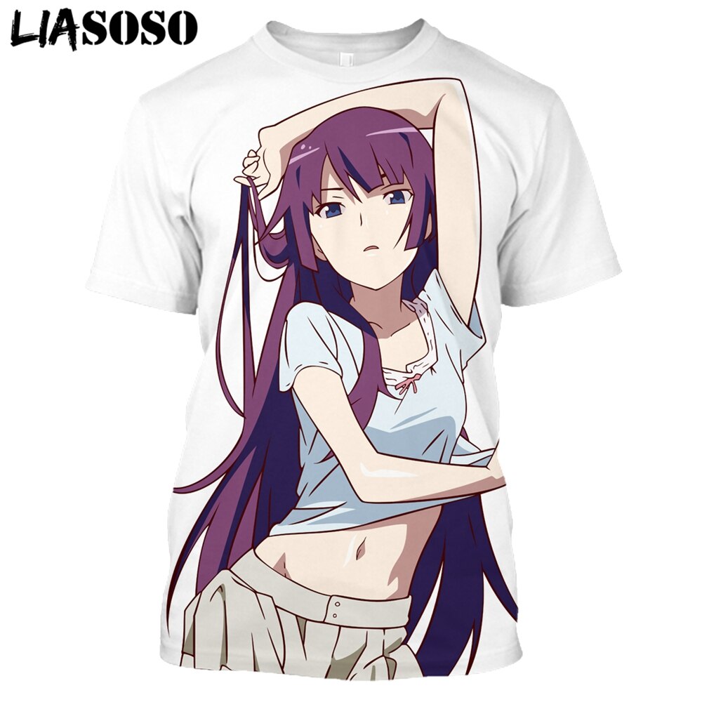 LIASOSO New Harajuku Style Tees Men Women Casual T-Shirt Cartoon Anime Character Monogatari 3D Print T Shirt Tops Brand Clothing