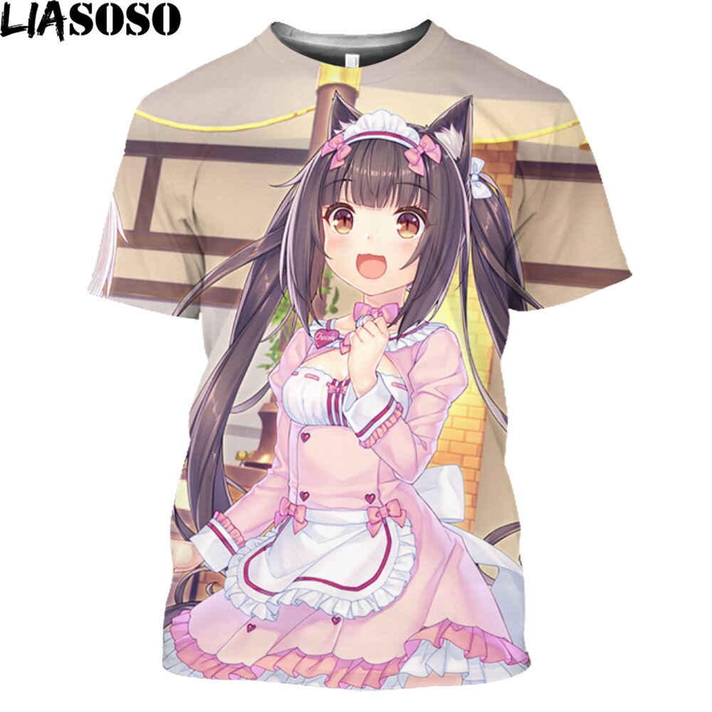 LIASOSO Nekopara OVA  Print Anime T-shirt Swimwear Chocolate Vanilla Men T Shirt Streetwear Harajuku Plus Size Tops Women 2021