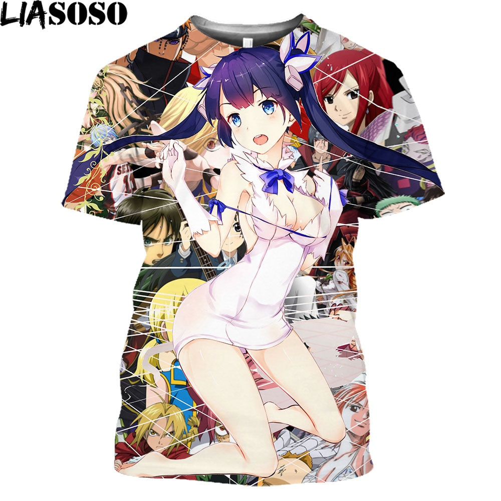 Anime Danmachi Hestia Naked Beauty Girl Print Graphic T Shirt Homme Sexy Virgin Killer Uniform Temptation Alternative Clothing