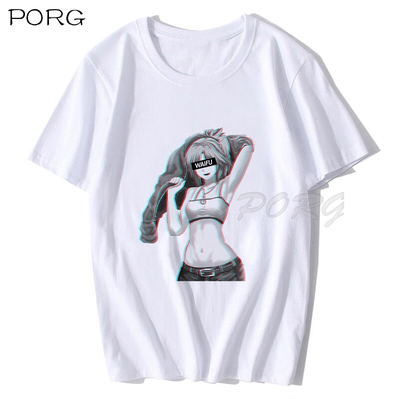 Waifu Material Shirt Otaku Lewd Hentai Cute Girl Anime T Shirt for Men StreetWear Aesthetic T Shirt Solid Color Short Sleeve 90s